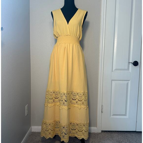 BalticBorn Yellow Gold Maxi Dress, Boho, Lace, Pumpkin Patch, Harvest Size Small - Picture 1 of 5